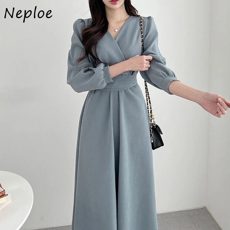 Женское платье Neploe с V-образным вырезом простой приталенный сарафан пышными