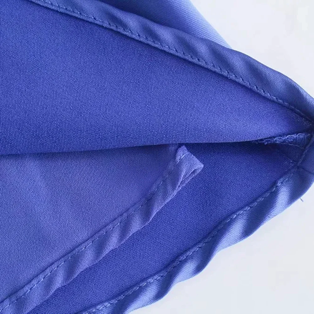 

XEASY 2021 New Summer Women Elegant Vintage Sexy Satin Blue Dress Female Casual Fashion Party Slim V-Neck Sling Mini Dresses