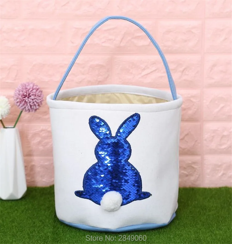 Cesta de conejo de pascua con lentejuelas, bolsa bonita para ni&ntilde;os, regalo de dulces, decoraci&oacute;n de fiesta de Pascua, 30 unids/lote, env&iacute;o directo-0