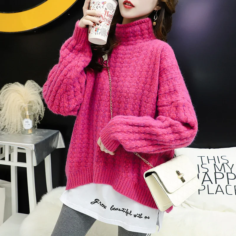 

Half-Collar Sweater Pullover Women's Thickened Bottoming Shirt Autumn and Winter 2020 New Loose Lazy Wind All-match Solid Color