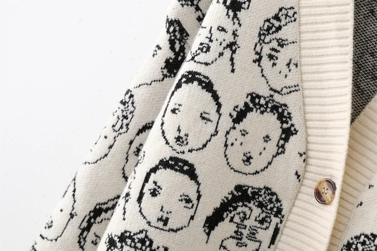 

Autumn Winter Women Elegant V Neck Cardigan 2020 New Fashion Comic Knitted Sweater Female Casual Loose Soft Warm Jacket Coat