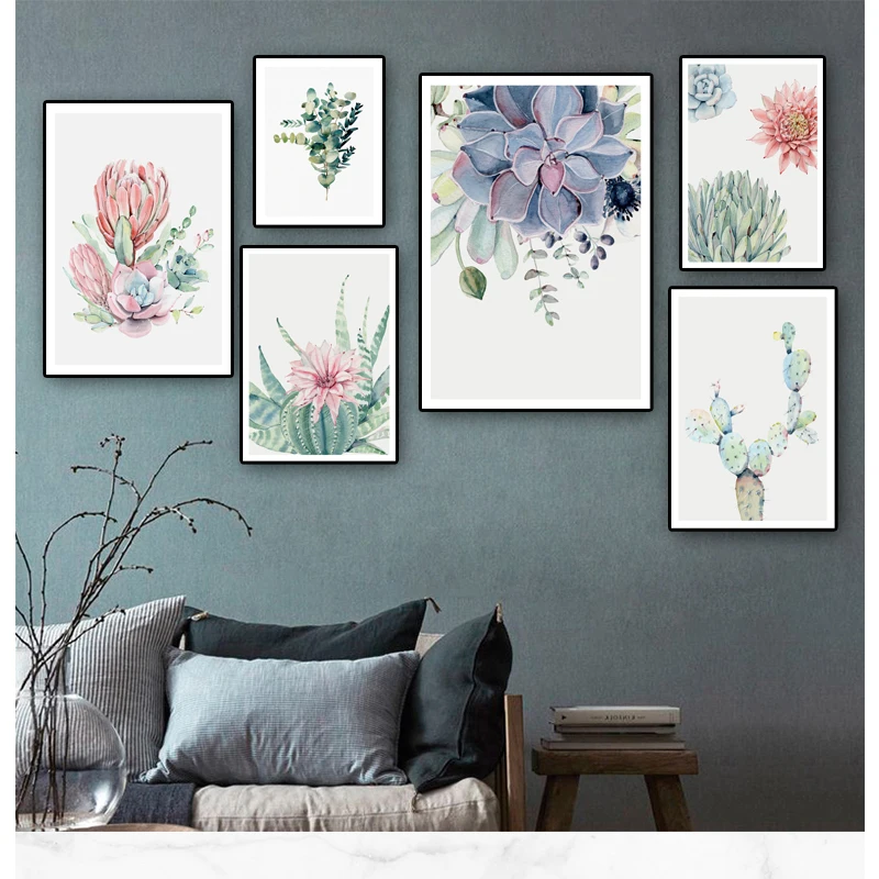 

Nordic Watercolor Succulents Plant Canvas Painting Botanical Leaf Flower Wall Art Poster Prints Picture Living Room Decoration