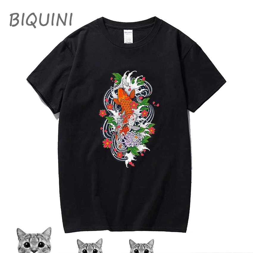 

Fish carp koi blue Print T-shirt Cotton Men's T-shirt Harajuku Streetwear T Shirt Funny T Shirts Boyfriend Gift