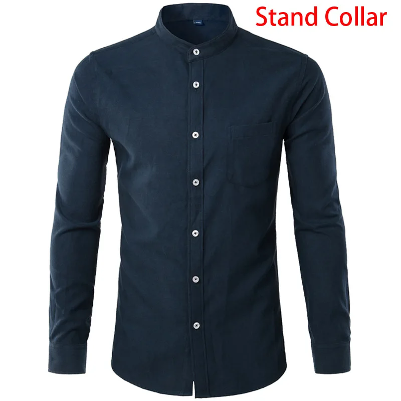 Navy Stand Collar Хлопковая оксфордская Мужская рубашка, весна, новая однотонная мужская рубашка, Повседневная приталенная рубашка с воротником-стойкой, Chemise Homme Camisa XXL - Цвет: Navy Stand Collar