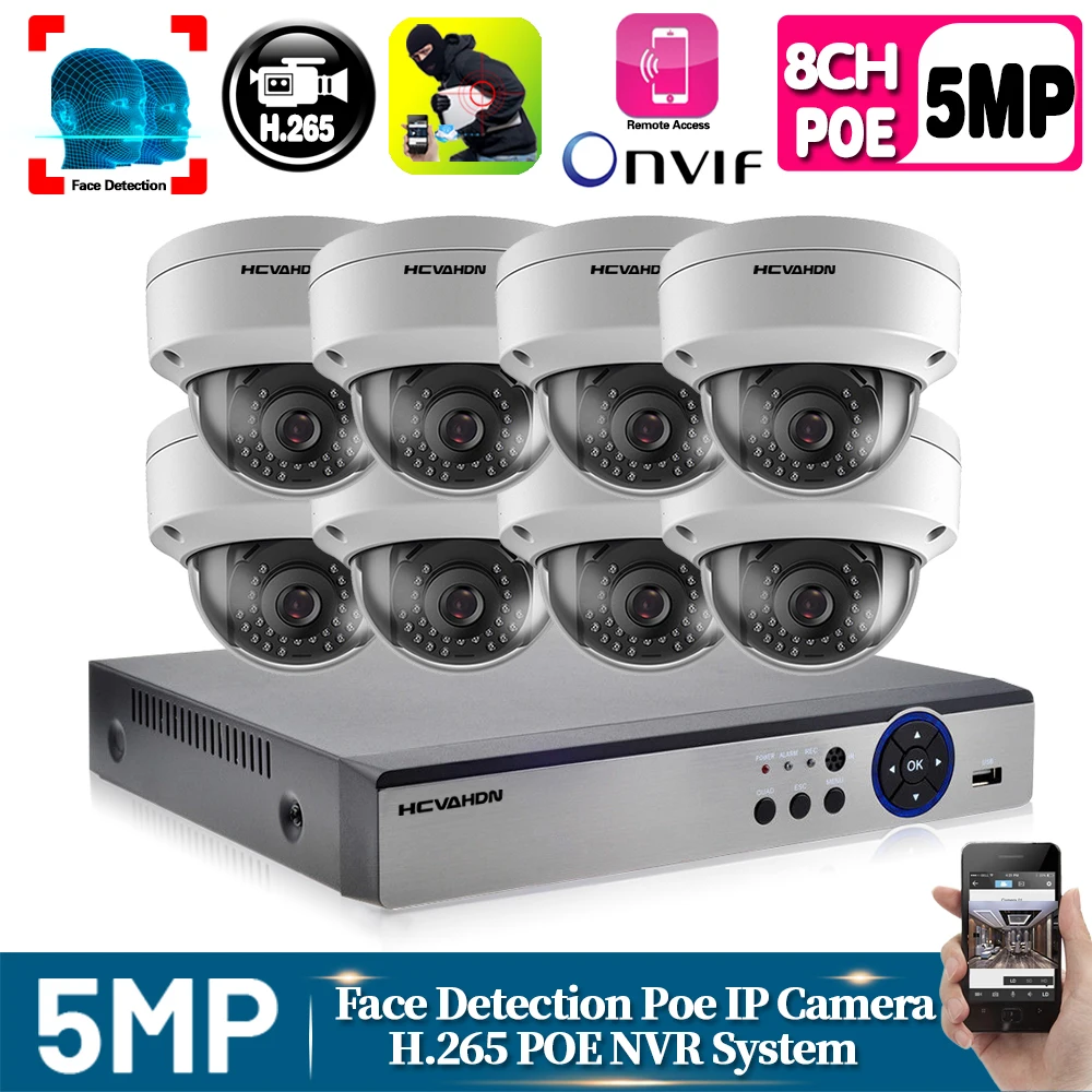 Человеческое лицо запись H.265 + 8CH POE NVR комплект 5MP наружная камера CCTV система