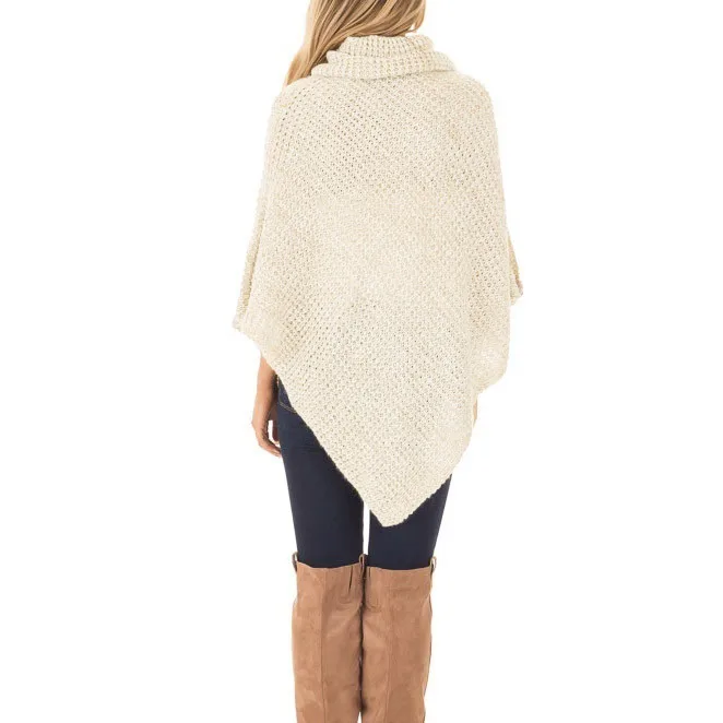 Модное женское Трикотажное пончо с воротником черепахи и пуговицами