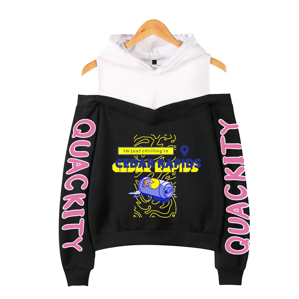 

Женские толстовки с открытыми плечами Quackity, толстовка с длинным рукавом и капюшоном, модная повседневная Уличная одежда