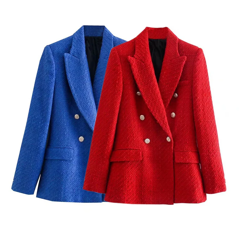 Женский двубортный пиджак из твида с длинным рукавом | Женская одежда