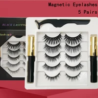 5 pairs magnetic false eyelashes 3d mink lashes tweezers natural artificial liquid eyeliner cils magnetique package box case
