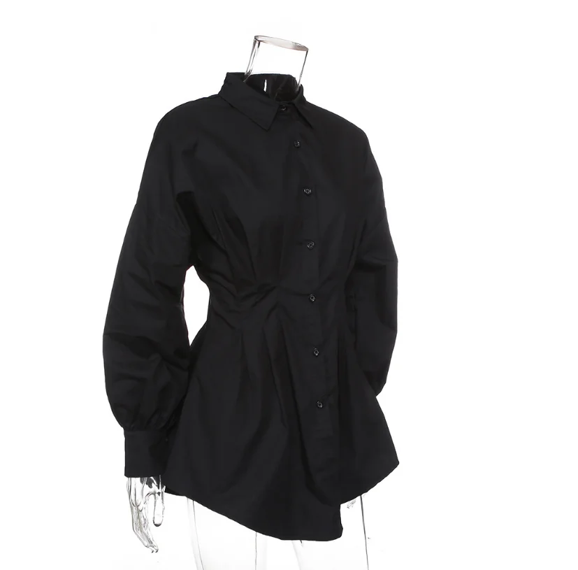 

Goocheer Fashion Autumn Women Long Sleeve Shirt Dress Lantern Sleeve Short Mini Dress Waist Design OL Workwear Dresses Vestidos