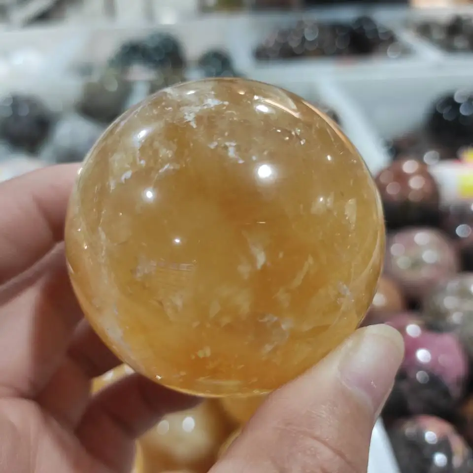 

1pcs Natural Citrine Calcite Quartz Crystal Sphere Ball Healing