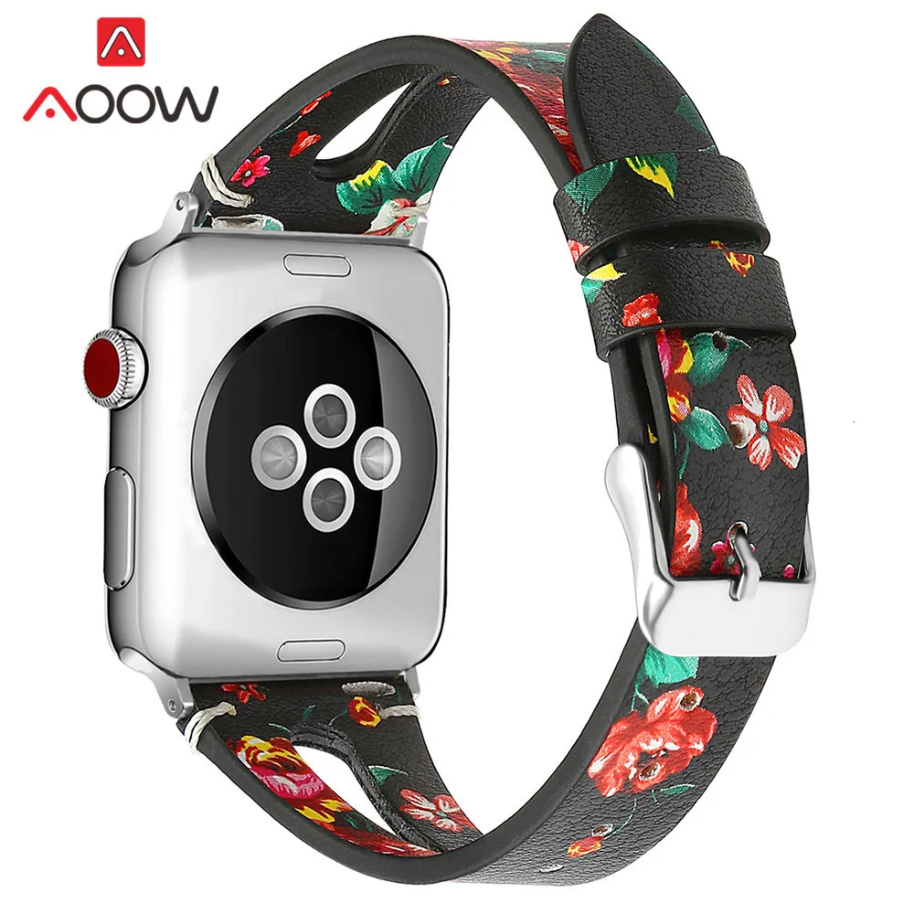 Ремешок из натуральной кожи с принтом для Apple Watch 40 мм 44 мм для iwatch 38 мм 42 мм ремешок серии 4 3 2 1 браслет аксессуары