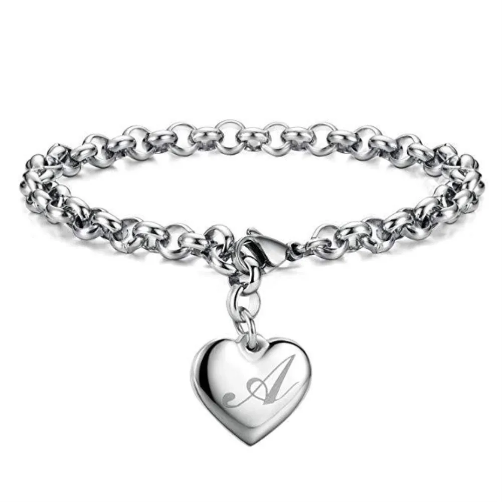 

Sherman Personality Heart Bracelet Fashion Stainless Steel A-Z Letter Heart Pendant Pendant Gift Valentine's Day Gift