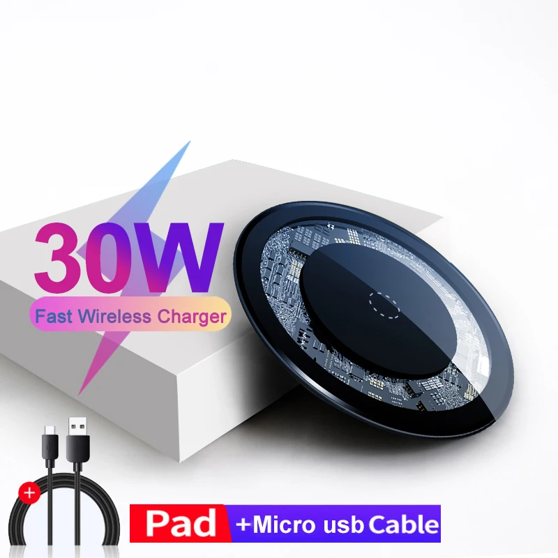 

30W Qi Wireless Charger For iPhone 12 11 Pro Xs Max Mini X Xr 8 Induction Fast Wireless Charging Pad For Samsung s8 s9 s10 note