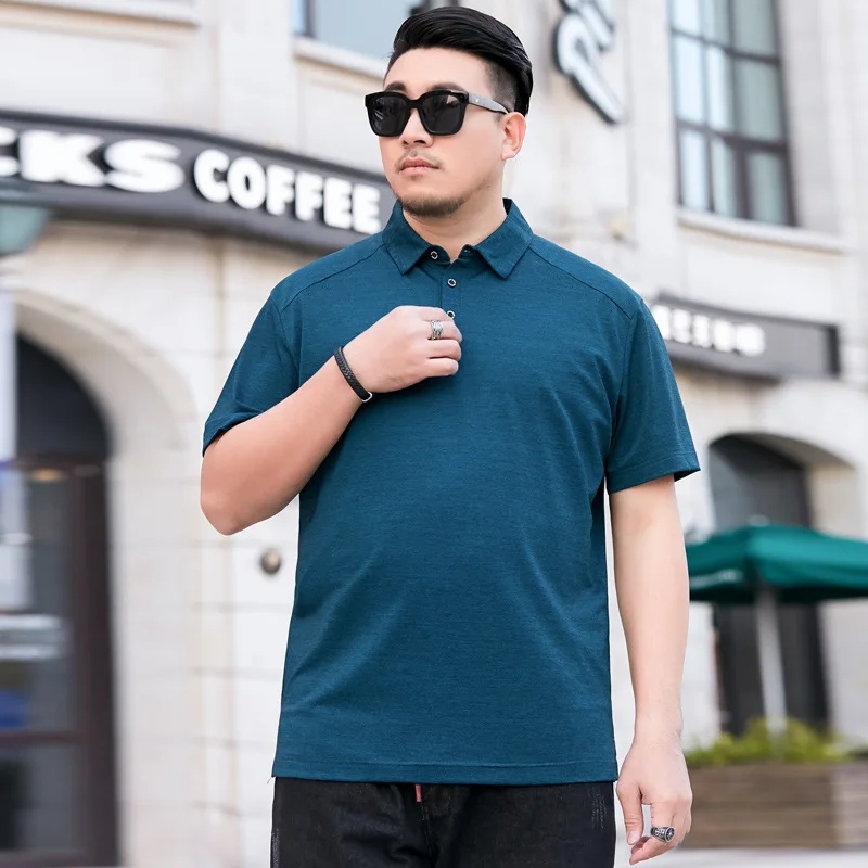

Summer 2021 new men's fattening plus size short sleeve t-shirt men's fat business casual Lapel short sleeve