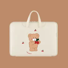 New Korea Cute Bear Laptop Handbag for Macbook Dell Lenovo Storage Bag 13.3 14 15.6-inch Notebook Computer Shockproof Case Cover