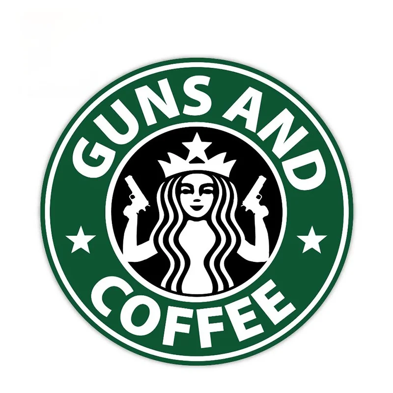 

12 x 12cm Car Stickers Guns and Coffee Sticker Decal Funny Car Styling Sticker Waterproof Auto Motor Decor Graphics