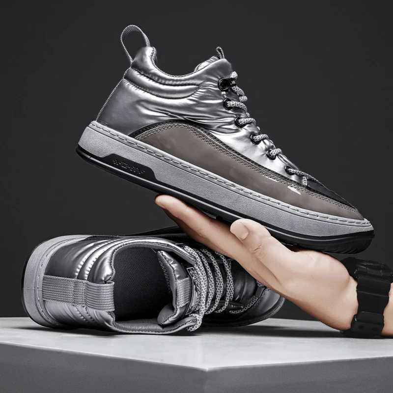 

Мужские зимние кроссовки на платформе, повседневные водонепроницаемые, на шнуровке, легкие модные дизайнерские, черные