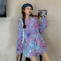 2021 spring autumn tie dye printing long sleevet shirt new korean harajuku graphic tees women streetwear top fashion goth gothic
