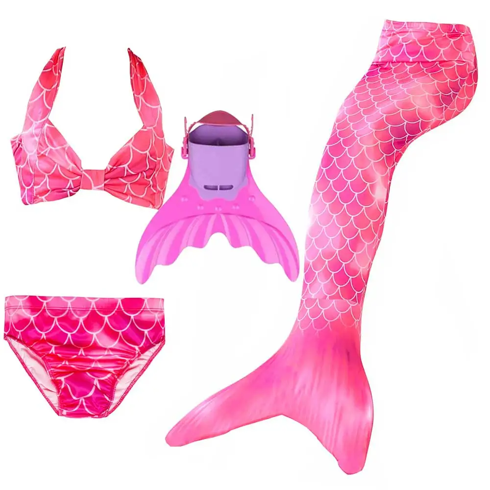 4pcs Set 4 Новое поступление, купальный костюм с хвостом русалки для девочек, детское купальное платье с хвостом русалки и купальный костюм для костюмированной вечеринки - Цвет: 4pcs Set 4