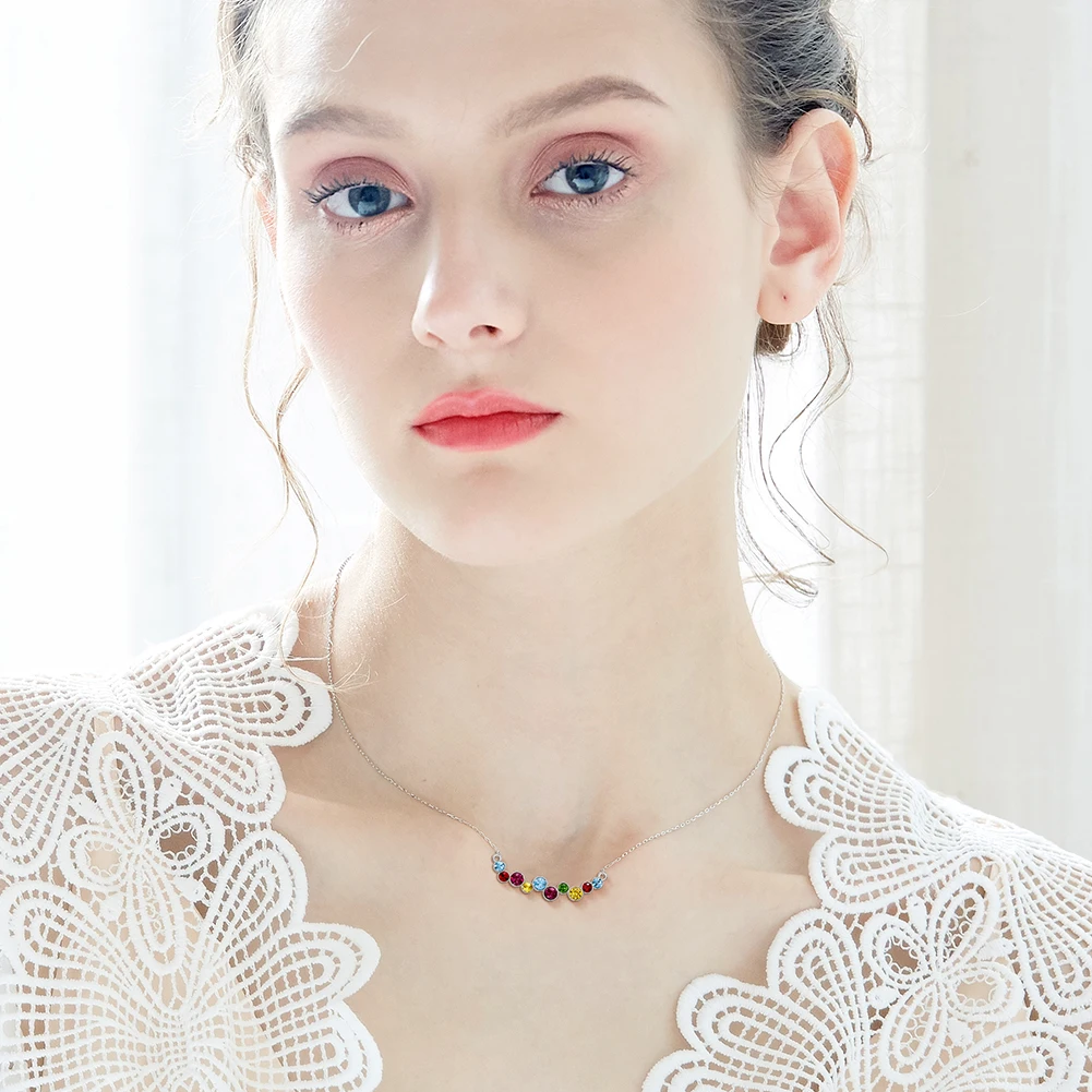 

925 Sterling Silver Colorful Round Crystals Stable Necklaces for Women Fine Jewellery Women Accessories Necklace Silver Chain