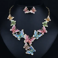 zlxgirl jewelry hot sale colorful butterfly bridal jewelry sets perfect rhinestone crystal wedding necklace with earring bijoux