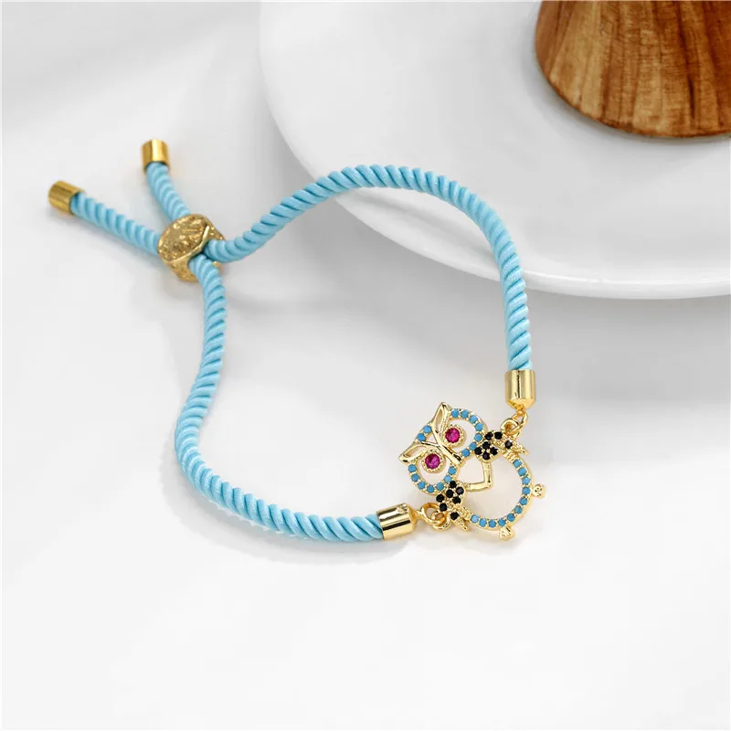 NEWBUY Trendy Blue Color Rope Life Tree Bracelet Cubic Zirconia Inlay Gold Color Owl Charm Bracelets For Women Girl Dropship