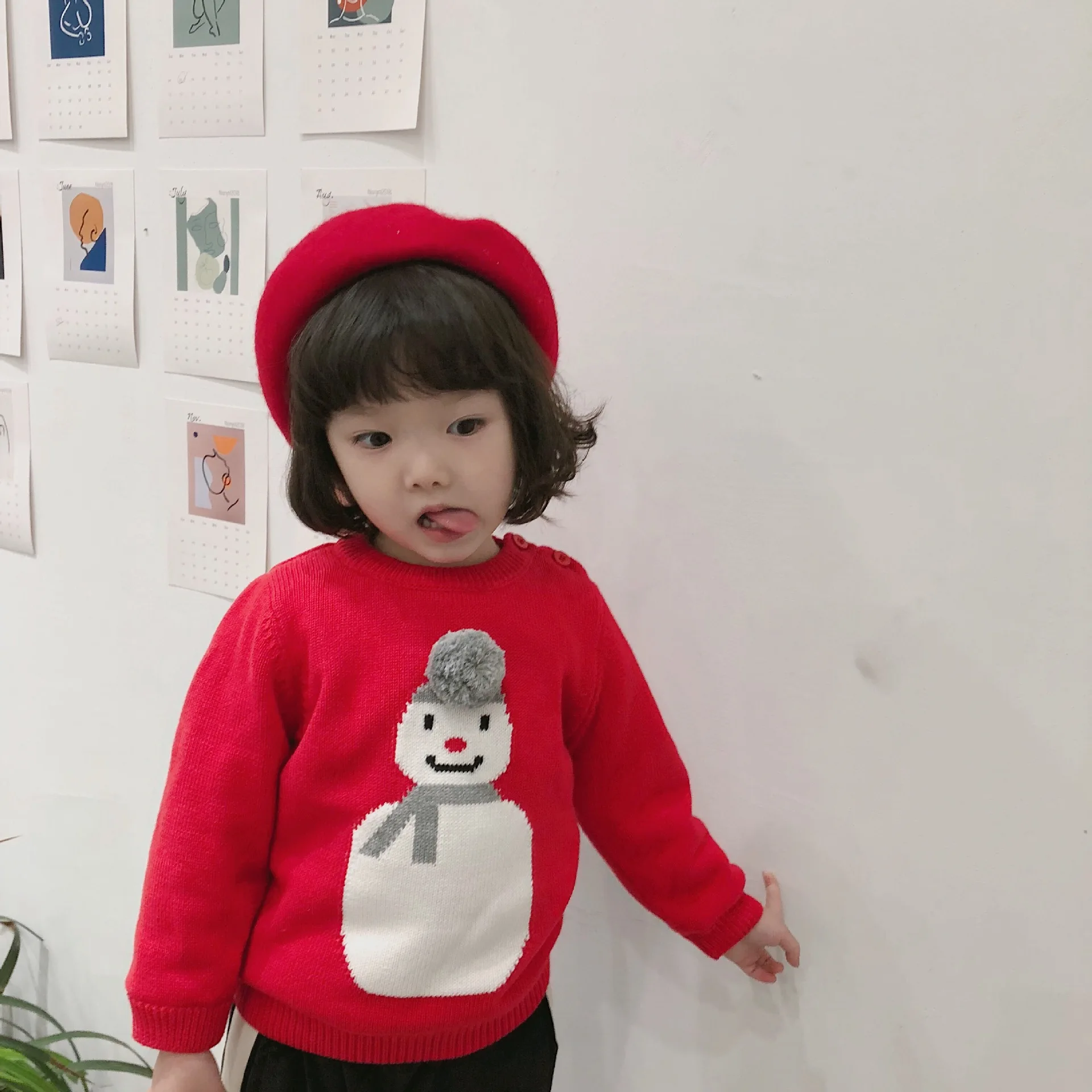 Tonytaobaby Новая коллекция зимней одежды для маленьких мальчиков Одежда для детей, Одежда для девочек красного цвета, Рождественская одежда со снеговиком, детский вязаный свитер для девочки детский свитер, пуловер, свитер