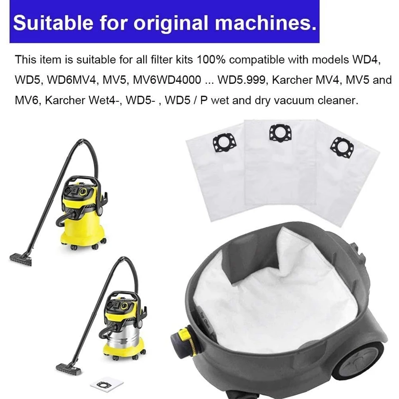 Запчасти для замены пылесборников и фильтров для пылесосов Karcher WD4 WD5 WD6 Premium MV4 MV5 MV6 WD 4.000 и др.