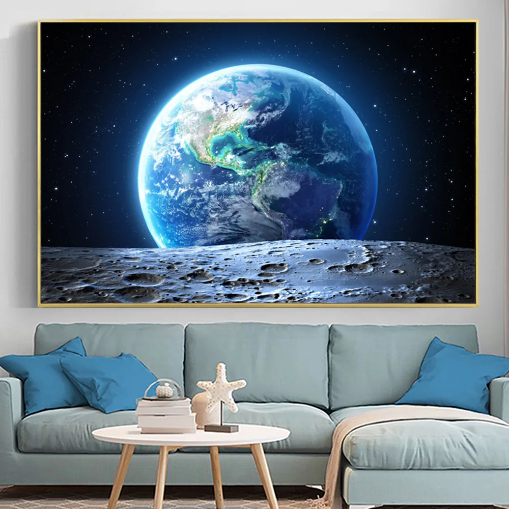 

Blue Earth And Satellite Outer Space Landscape Canvas Wall Art Poster And Prints HD Picture Home Decor Painting For Living Room