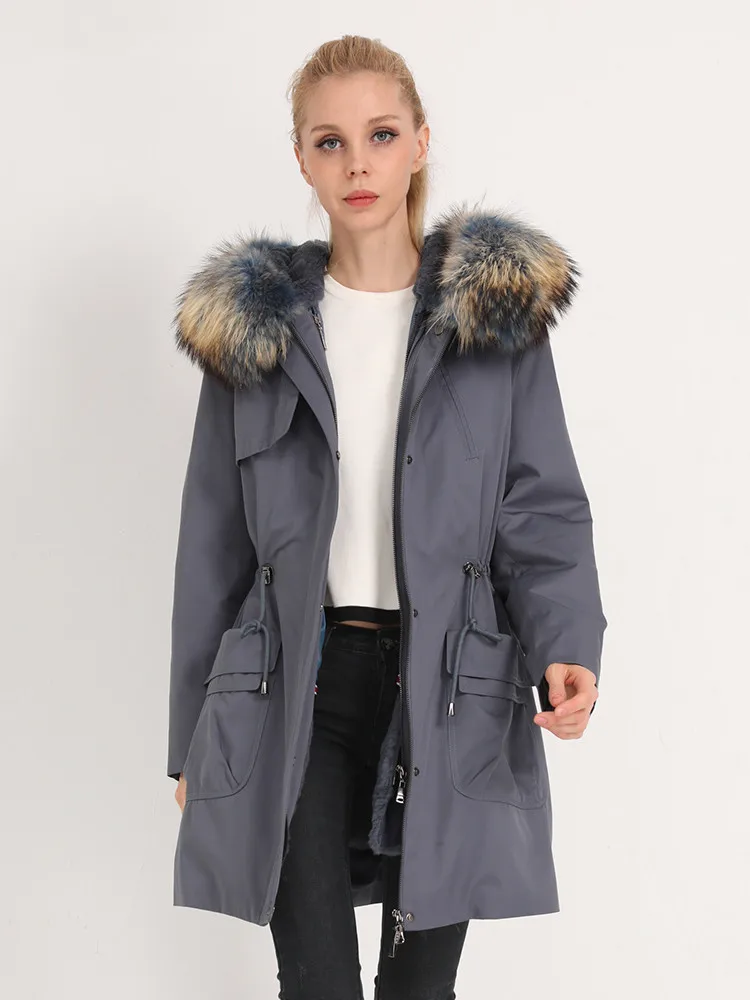 Fur Women's 2020 Coat Female Real Rabbit Liner Parka Winter Jacket Women Raccoon Collar Warm Long Jackets MY4153 s | Женская одежда