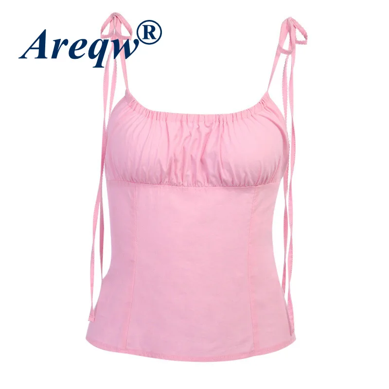 

New Sexy Vest Women 2021 Summer Solid Color Sling Pleated Sling Bottoming Top