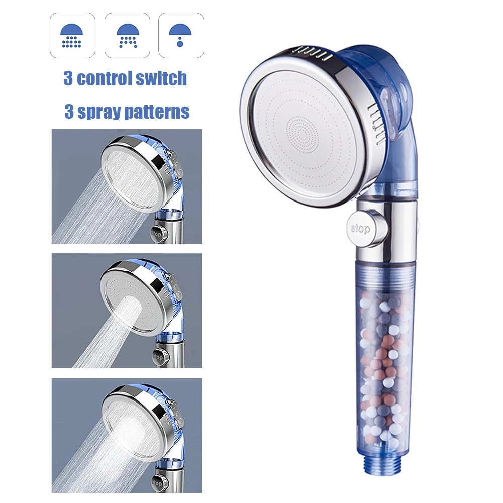

Water Saving High Pressure Booster Filter Shower Bath Head Set Water Bathroom Anion Filter Shower SPA Nozzle with Negative Ion