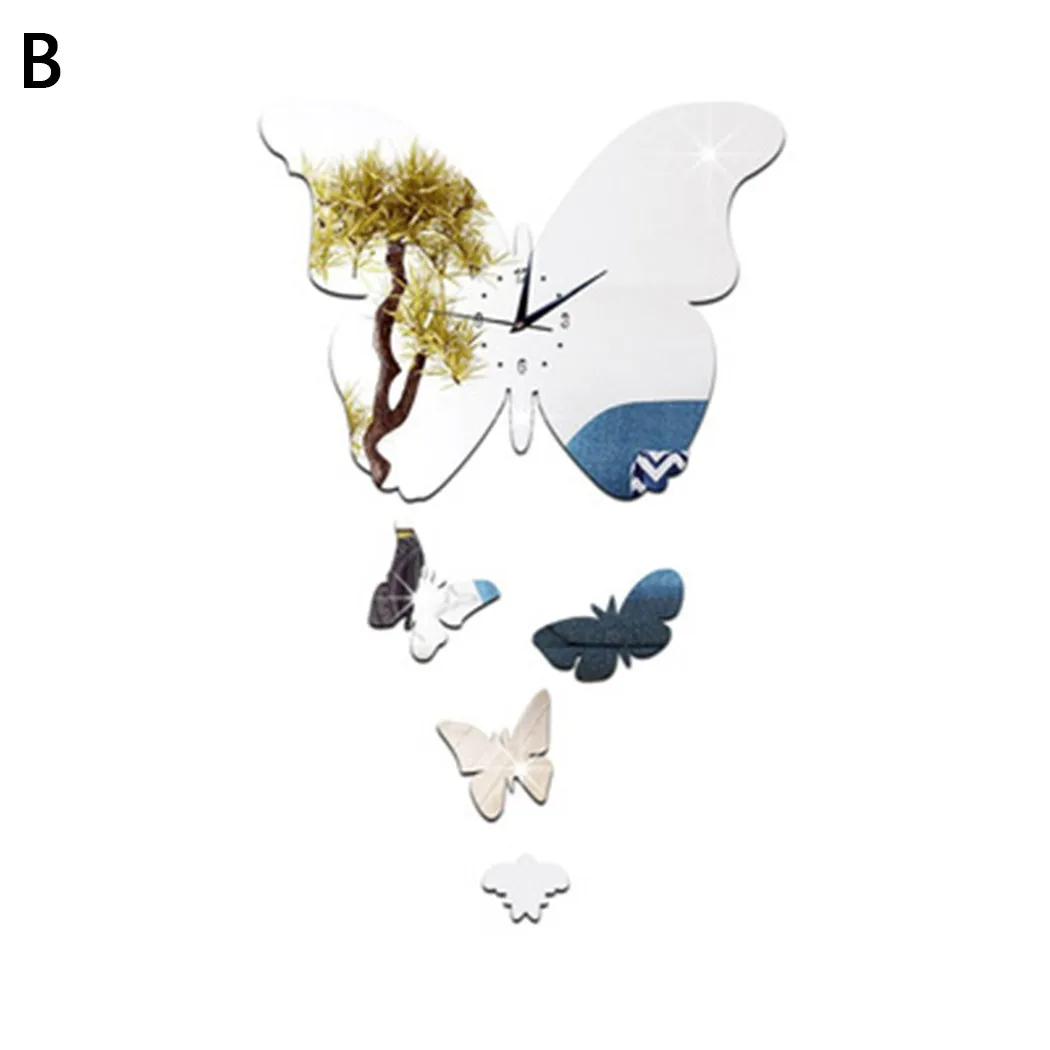 

Mirror Wall Clock Office Study Room W/ Hook Wall Acrylic Bedroom Butterfly