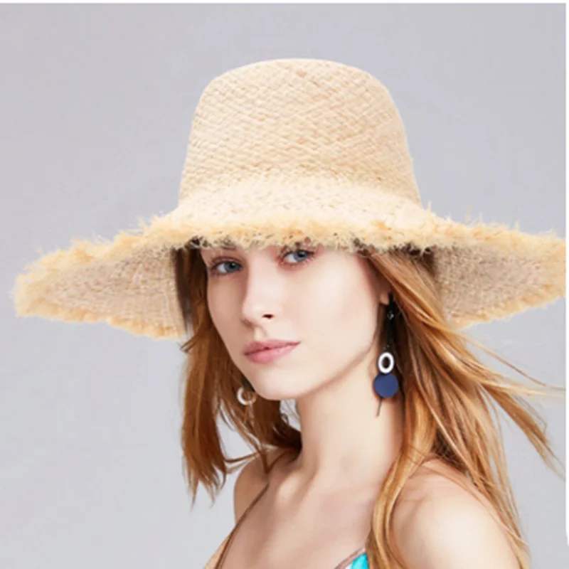 

2021 Summer Female Raffia Sunshade Straw Cap Casual Fashion Simple Sun Hat Adult Seaside Beach Travel Hat