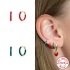 Женские маленькие серьги-кольца с эмалью, очаровательные серьги с золотыми цирконами, цветные модные серьги MC 100%, 925 пробы серебро 2021