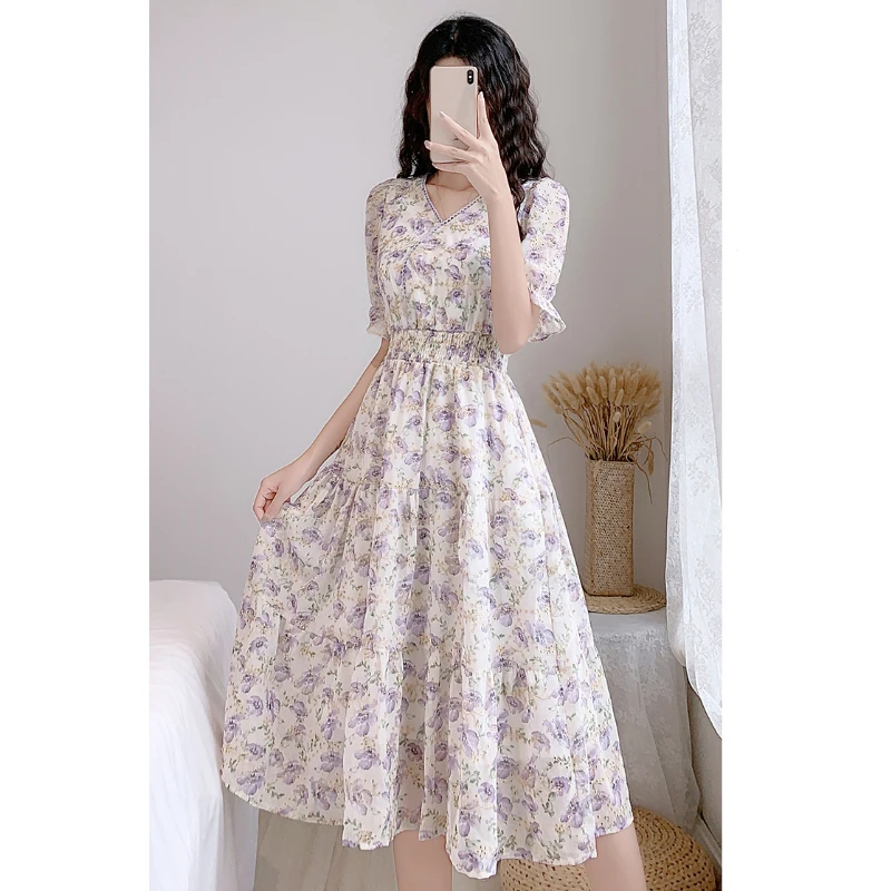 

Summer Sweet V-neck Floral Elegance 2021 Chic Print Long Midi Dress