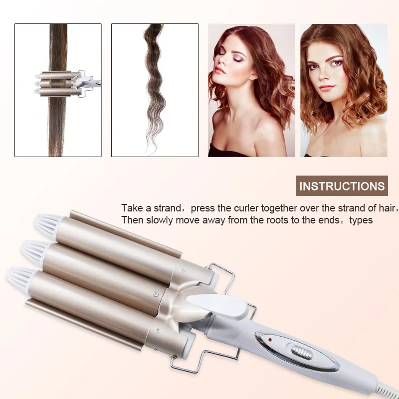 Professional Triple Barrels Hair Crimper Tong 22MM One Step Curling Iron Ceramic Plates Waver Wand Rolls Magic Styler Tools | Красота и