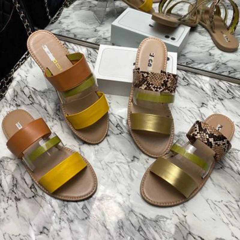 

Summer 2020 New Woman's One Font Slippers Open Toe Flat Sandals Outdoor Beach Shoes Fashion Comfortable Plus Size 41