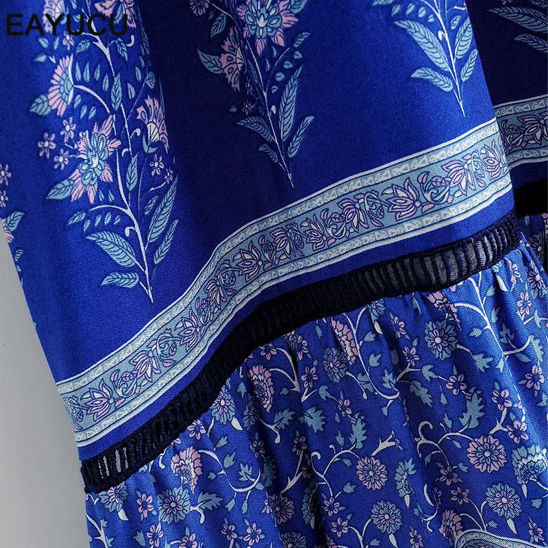 

EAYUCU Bohemian women summer dress floral print v neck short sleeve vintage long female beach dresses vestidos ED156