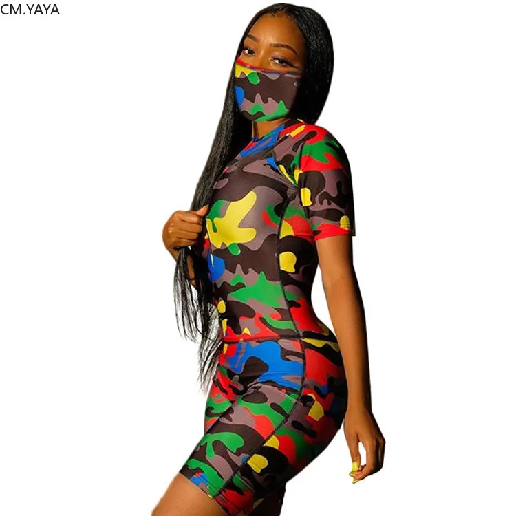 Женский спортивный костюм-двойка CM.YAYA футболка на молнии с коротким рукавом и