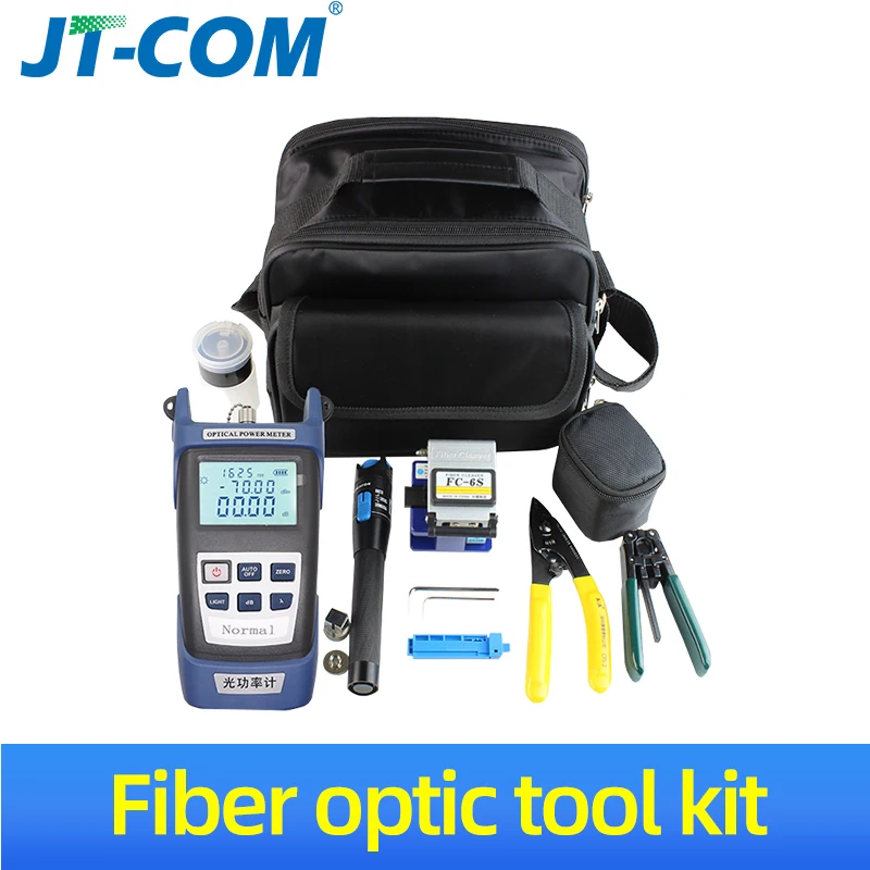 12pcs Fiber Optic FTTH Tool Kit with FC-6S Fiber Cleaver and Optical Power Meter Visual Fault Locator 30km Cable Wire Stripper