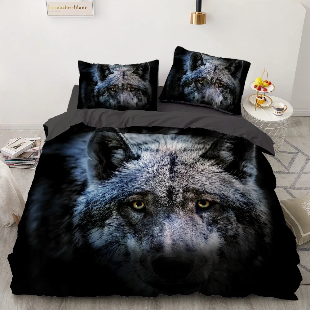 

3D Custom Design Animal Quilt Cover Sets Black Comforther Cases Pillow Shams 200*230cm Full Twin Double Size Wolf Beddings