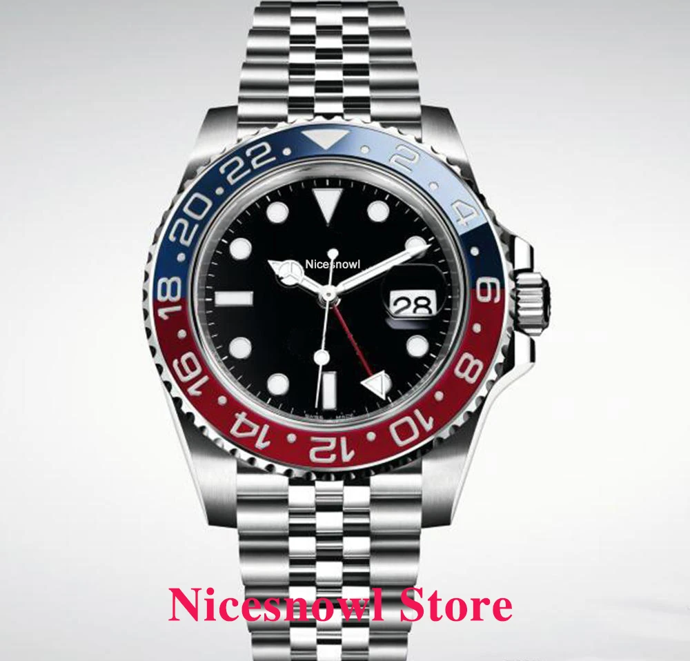 

Top Brand Mens Watch Automatic Watches GMT Stainless Steel Blue Red Ceramic Sapphire Glass 40mm Men Watches Wrist Watches