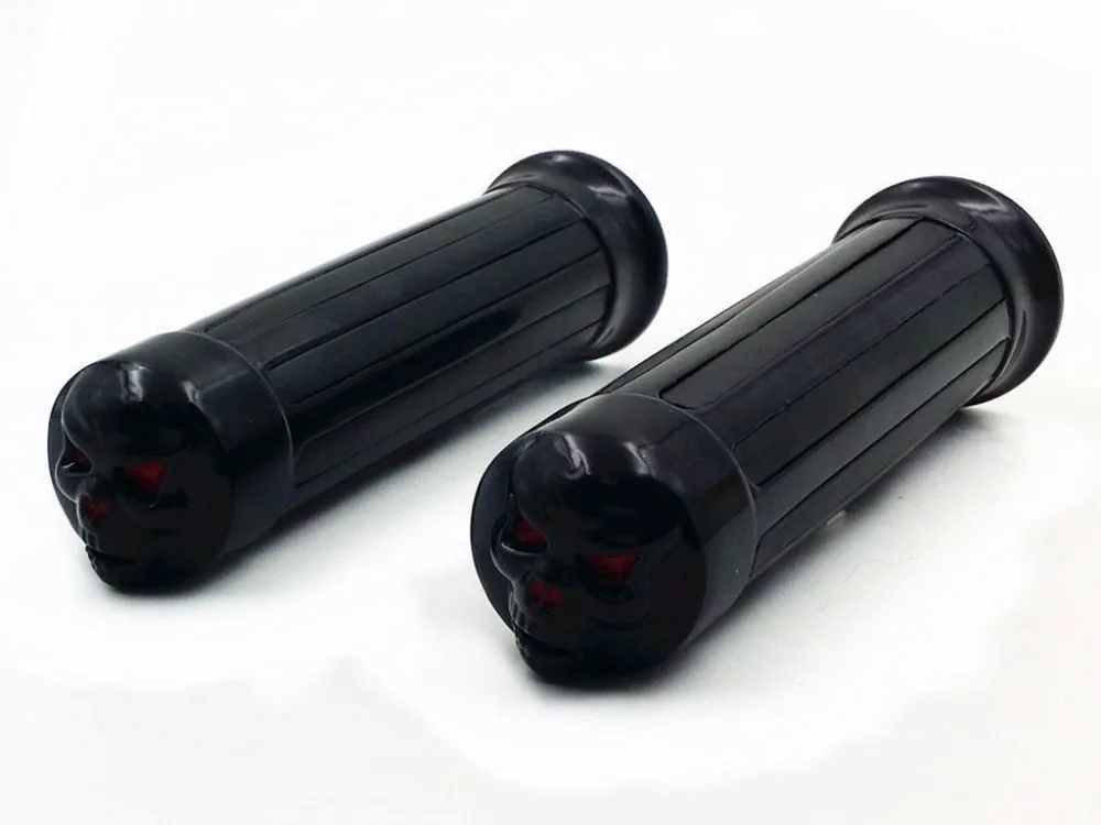 Пара 1 &quotдюймов 25 мм Череп мотоцикла алюминиевая и черная резиновая рукоятка для