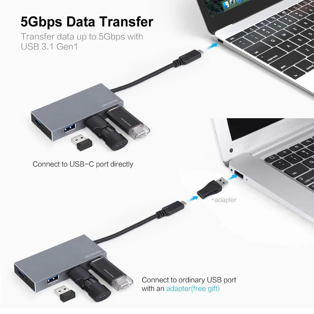 4 портовый USB C концентратор портативный Type адаптер с портами 3 0|USB-хабы| |