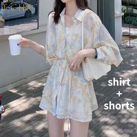 2 pieces sets women outfits summer sun proof chiffon all match tie dye loose casual shorts street ulzzang fashion college daily