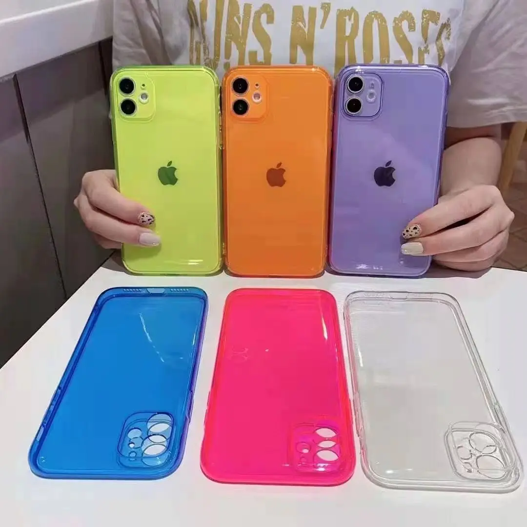 Неоновый флуоресцентный цветной чехол для телефона iphone 13 12 11 Pro Max Mini X XR XS 6 6S 7 8 Plus SE