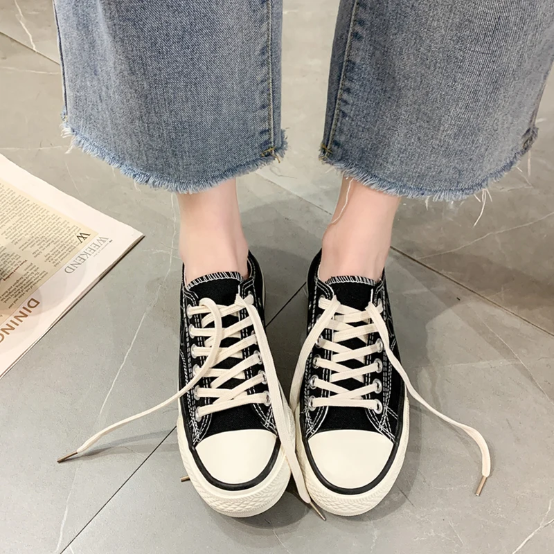 

All-Match Casual Woman Shoe Modis Wedge Basket 2021 Round Toe Cute Summer Sports Cross New Small Rubber Lace-Up Canvas Spring Fl