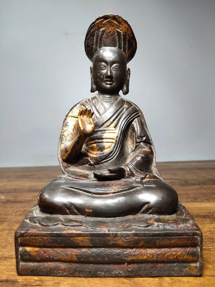 

Home Decor 8" Tibet Buddhism Temple Old Bronze spread Cinnabars Tantric Buddha Statue Guru bla-ma Amitabha Enshrine the Buddha